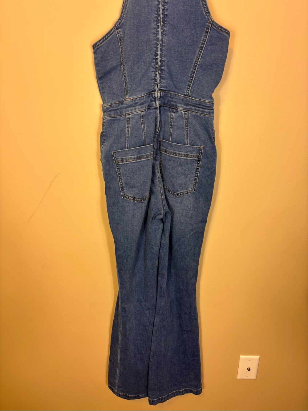 Free People We The Free Blue Denim Halter Flare Jumpsuit 6 Curvy - Picture 7 of 9